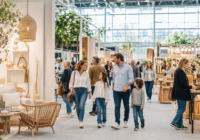 Visiteurs parcourant des stands de décoration, d’artisanat et d’aménagement lors d’un grand salon à Paris.