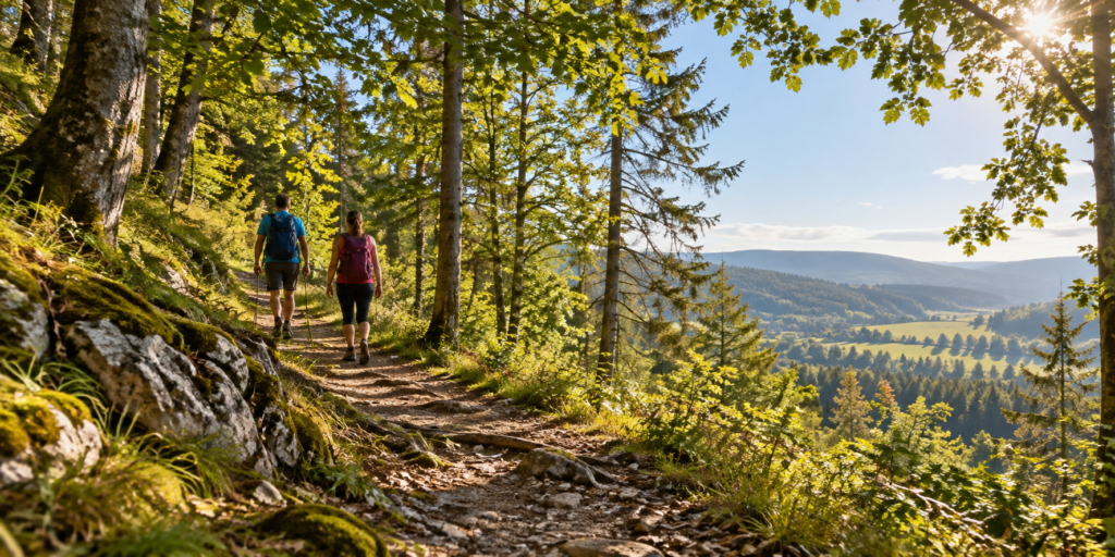 départ de randonnée et les premiers lacets vers le Mont Rivel